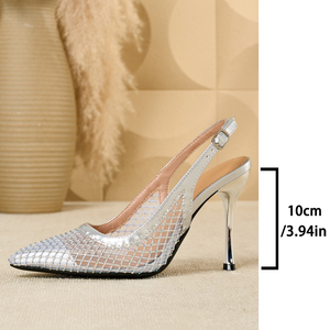 Glamurosos Stilettos de Malla Transparente con Tira Trasera y Tacón de Aguja para Mujer, con Pedrería y Punta en Pico, Ideales para Ocasiones Especiales - Product Image 6