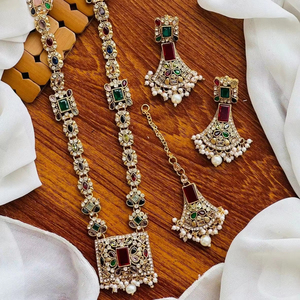 Elegante conjunto de collar choker de dos capas estilo diamante Polki de plata afgana con aretes a juego en forma de flor. - Product Image 1