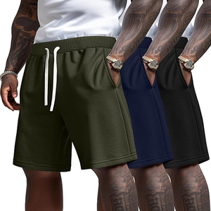 Shorts en molleton français uni beige chiné de haute qualité pour hommes, personnalisables, en mélange de coton doux, avec taille élastique et cordon de serrage - Product Image 1
