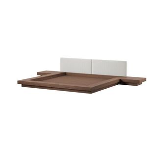 Cama de Plataforma Moderna Minimalista de Madera de Teca Sólida con Cabecera Tapizada y Mesitas de Noche Flotantes - Product Image 2