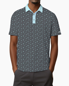 Polo de golf pour homme à manches courtes en coton Oxford imprimé, respirant, motif vert et blanc, coupe classique - Product Image 1