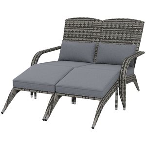 "Woven Rattan Patio Furniture Double Chaise Lounge Chair with Cushions & <b>Footrests</b> for Porch" - Product Image 1