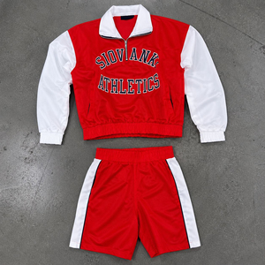 SIOVANK Athletics Men's <b>Light</b> Blue Varsity Jacket & Shorts Set Quarter-Zip Sporty Track Suit Breathable Nylon Spring Wear - Product Image 3