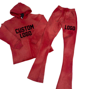 <b>Wholesale</b> Heavyweight Winter Mens <b>Flare</b> Stacked 100% Cotton Loose Fit Tracksuit <b>Sweatpants</b> and Hoodie Set - Product Image 6
