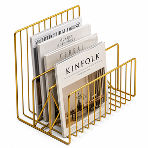 Gold Metal Desktop Magazine Organizer With Scale Tray <b>Rectangle</b> Minimalist Storage <b>Bin</b> For Office Tabletop Use - Product Image 1
