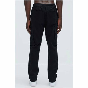 Pantalon cargo en coton noir, taille mi-haute, fermeture à cordon, coupe ample, longueur intégrale, couleur unie, style décontracté avec poches, idéal pour l'automne - Product Image 2