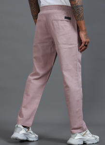 Premium Cotton <b>Trousers</b> For <b>Men</b> <b>Pink</b> Solid Relaxed Fit Mid Rise Regular Pants With Four Pockets Elasticated Waistband Drawstring - Product Image 2