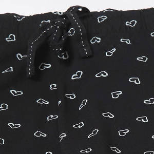 Women's <b>Black</b> Heart Print Drawstring <b>Shorts</b> Mid Waist Knitted Casual Fit Regular Style Breathable Cotton Fabric - Product Image 5