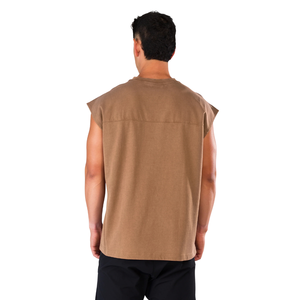 เสื้อกล้ามผู้ชายสีน้ำตาลแบบไม่มีแขนทรงโอเวอร์ไซส์สำหรับออกกำลังกาย เสริมสร้างกล้ามเนื้อ ฟิตเนส สตรีทแวร์ รับผลิตแบบ OEM จำนวนมาก - Product Image 2