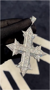Collier pendentif croix XL unisexe en argent sterling 925 plaqué or 14 carats, certifié GRA, entièrement serti de moissanite, style Hip Hop - Product Image 6