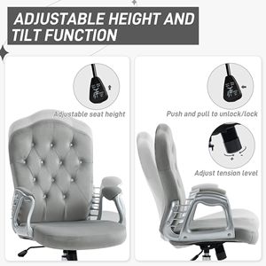 Sedia da Ufficio Girevole in Velluto Grigio Chiaro con Bottoni Trapuntati, Altezza Regolabile e Ruote Facili da Spostare - Product Image 5