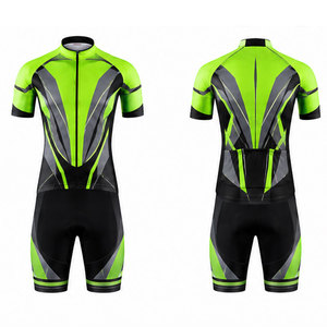 Ensemble maillot et short de cyclisme pour homme, vert et noir, manches courtes, fermeture éclair sur le devant, pour adultes - Product Image 1
