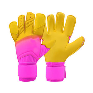 Yellow Pink PU Football Goalkeeper Gloves Full Finger Non Slip Breathable Adjustable Wrist <b>Strap</b> Unisex - Product Image 1