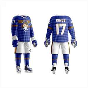 Maillot de hockey sur glace Kings pour homme, manches longues, sublimé, rayures bleues et jaunes, évacuation de l'humidité, coupe classique, vêtement d'hiver - Product Image 1