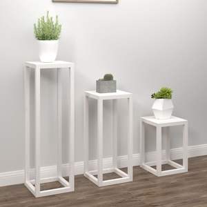 Juego de 3 Soportes para Plantas de Madera de Pino Sólido Blanco de Diferentes Alturas, para Macetas y Jardineras - Product Image 3