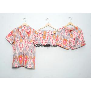 Conjunto de Pijama de Verano, 100% Algodón Puro, de Alta Calidad, Elegante y Clásico, con Estampado a Mano, Pantalones Cortos Tipo Canguro, con Bolsillos, Suave - Product Image 4