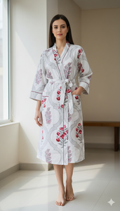 เสื้อคลุมอาบน้ำผ้าฝ้ายพิมพ์ลายวาฟเฟิลสำหรับผู้หญิง - นุ่ม เบา ซึมซับได้ดี เป็นมิตรกับสิ่งแวดล้อม ใช้ได้ทั้งที่สปา โรงแรม บ้าน หรือใช้ในชีวิตประจำวัน - Product Image 2