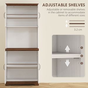 Meubles de cuisine style ferme de 70 pouces avec étagères réglables, comptoir ouvert pour micro-ondes, portes vitrées, et rangement de garde-manger style ferme - Product Image 5