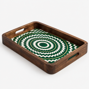 Plateau de service décoratif moderne en bois émaillé multicolore géométrique, écoresponsable et durable, fabrication artisanale, vente en gros OEM ODM en vrac - Product Image 2
