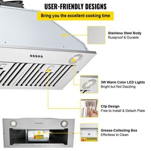 Cappa aspirante da 30 pollici in acciaio inossidabile con scarico da 800 CFM, controllo a 3 velocità, pulsante, luci LED e filtro a deflettore - Product Image 6
