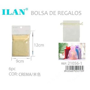 Sacchetti regalo in organza Ilan 9x12cm color crema, confezione da 6 per regali di nozze - Product Image 3