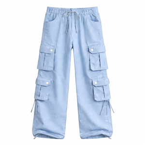 Pantalones Cargo Beige de Pierna Ancha para Mujer, Corte Holgado, Algodón Twill, Estilo Urbano, Multibolsillos, Casual, para Exteriores, Moda Y2K - Product Image 4