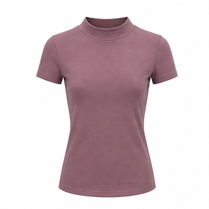 Camiseta de Manga Corta para Mujer, Color Malva, Corte Moderno y Ajustado, Cuello Redondo Simulado, Tejido de Punto Acanalado Suave, Jersey de Algodón, Personalizable - Product Image 3