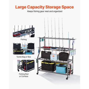 Portacanne da Pesca Mobile per Interni/Garage con 15 Supporti, Organizzatore in Plastica per Attrezzatura e Ruote per Pescatori - Product Image 2