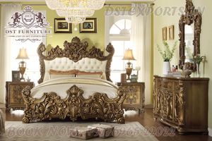 Maharaja-cama tallada a mano con mesita de noche, acabado antiguo Popular con mesa lateral, dormitorio contemporáneo, tamaño King - Product Image 5