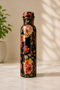 Bouteille d'eau isotherme en cuivre, corps noir avec rayures argentées, isolée pour la randonnée en extérieur - Product Image 5