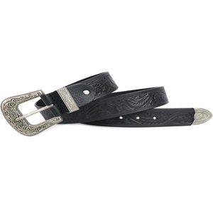 Cinturón de Cuero Occidental Clásico Negro con Flores Talladas a Mano y Hebilla Grabada en Plata Antigua, Accesorios de Moda Retro Americanos - Product Image 4