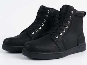 Zapatillas casuales para hombre, de cuero vacuno de grano completo, con cremallera lateral, con cordones, resistentes al aceite, con protección para el cambio de marchas. - Product Image 2