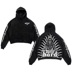 Sweat-shirts à capuche oversize décontractés en coton French Terry avec logo personnalisé, lavage à l'acide, impression graphique, sweat-shirts à capuche gonflés - Product Image 1