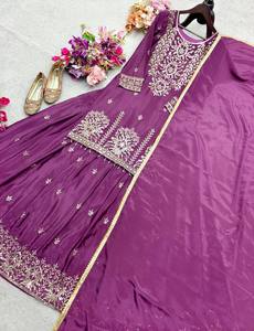 Purple Embroidered Silk Anarkali <b>Suit</b> With Dupatta Floor-Length Traditional Indian Pakistani <b>Women's</b> Wear <b>Wedding</b> <b>Dress</b> - Product Image 4