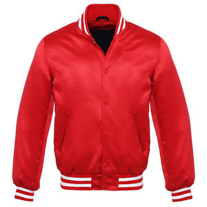 Chaqueta Bomber Clásica de Satén para Hombre, Colección Rosa, Amarillo y Rojo, con Ribete Acanalado a Rayas, Botones a Presión, Estilo Deportivo Letterman de Béisbol - Product Image 5