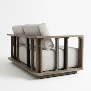 Bromo Loveseat Minimalist Teak Two Seat Garden <b>Sofa</b> with Waterproof Cushion <b>Outdoor</b> Furniture for Villa Hotel & Park - Product Image 3