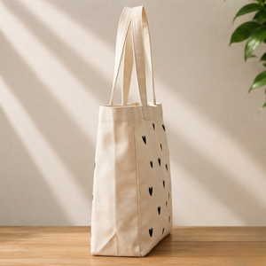 Black Heart Print Cotton Canvas Tote <b>Bag</b> Eco Friendly Cream Large Capacity Women Cute Pattern Shoulder Handbag Reusable Tote - Product Image 5