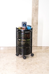 Étagère de cuisine pliable à trois niveaux en acier inoxydable argenté de luxe, finition miroir, sur roulettes - Product Image 3