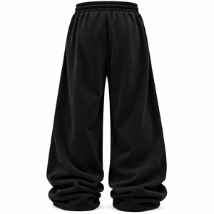 Pantalon décontracté unisexe en toile noire respirante et écologique pour homme et femme, coupe large, taille élastique avec cordon de serrage et strass, idéal pour l'automne - Product Image 3
