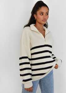 เสื้อสเวตเตอร์ไหมพรมลำลองสำหรับผู้หญิง แบรนด์ Haven Apparels รุ่น Autumn  ลายทาง  ปิดด้วยซิป  ผลิตจากโพลีเอสเตอร์ 100% ระบายอากาศได้ดี - Product Image 3