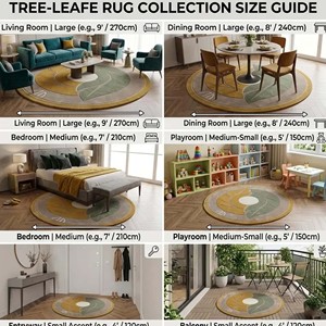 Modern <b>Round</b> Hand Tufted Area Rug Abstract Botanical Leaf Design Luxury Soft Woolen <b>Carpet</b> for Living Room Bedroom Home Decor - Product Image 6