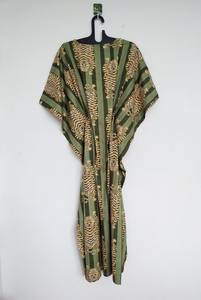 Vestido Kaftán de Algodón con Estampado de Tigre Verde Hecho a Mano, Kimono Indio, Túnica Ligera, Ropa Bohemia para Vacaciones - Product Image 2