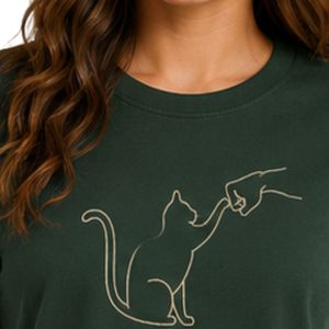T-shirt surdimensionné pour femme, vert foncé, minimaliste, avec motif de chat, imprimé graphique, décontracté, col rond, manches courtes, mode estivale - Product Image 5