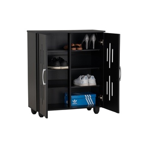 Modern Walnut Compact Wooden Cabinet Double <b>Door</b> Low Level Storage for Apartment Rental Property and Hallway Walkway <b>Stand</b> - Product Image 4