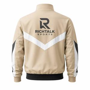 Unisex Letterman Color Blocking <b>Racer</b> <b>Jacket</b> Front Stand Collar Covered Button Breathable Eco-Friendly Quick Dry Polyester - Product Image 2