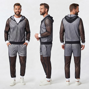 Men Mesh Polyester Tracksuit Summer Beachwear Swim Sheer Mesh Track Suits Men's Night Clubwear Transparent Tracksuits Mens - Product Image 6