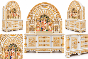Templo Divino Blanco y Dorado con Tallado Elaborado para el Hogar, Mandir de Madera Tallado a Mano para Templo Hindú, Templo de Pooja Moderno de Madera de Teca, EE. UU. - Product Image 5