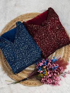 Conjunto de Lehenga de Diseñador para Mujer, Azul y Marrón, Bordado, para Fiesta, Estilo Fusion - Product Image 2