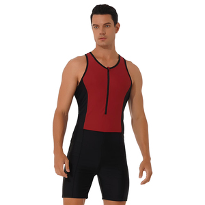 Combinaison de lutte à blocs de couleurs rouge et noir, en spandex et nylon extensibles, pour adultes - Product Image 1