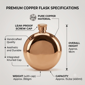 Flacon rond en cuivre de qualité supérieure, gourde en cuivre poli pour hommes, flacon à liqueur en métal fait main, cadeaux personnalisés et vente en gros - Product Image 2